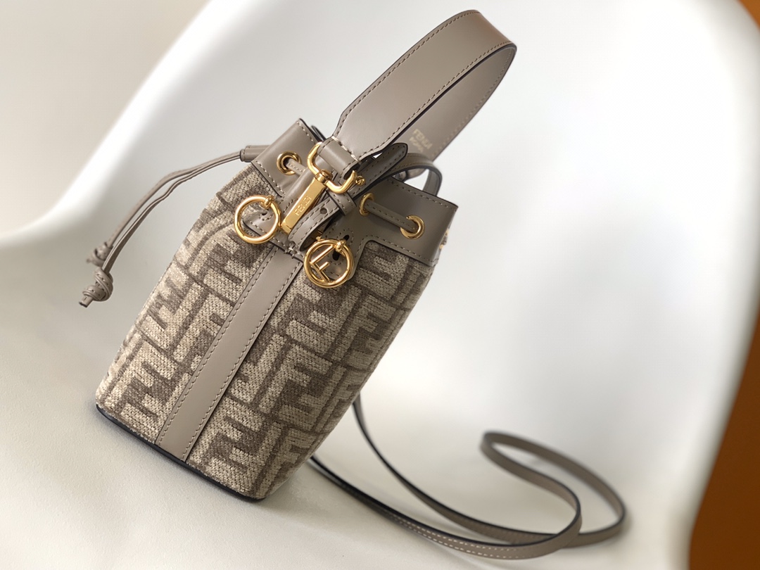 Fendi Mini Mon Tresor FF Fabric Shoulder Bag Grey